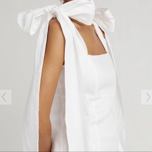 DISSH AISLE WHITE LINEN BOW MIDI DRESS